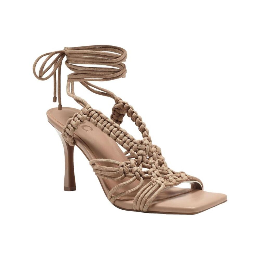 INC Womens Beige Strappy Lace Brayd Square Toe Stiletto Heeled Sandal 6.5 M